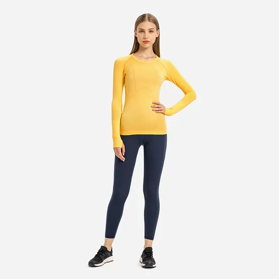 Xsunwing Custom Design Solid Color Sweat-Wicking Spandex Sports Gym Wear Workout Long Sleeve Yoga Gym Top T-Shirt Girl Women Clothing Wdq19083