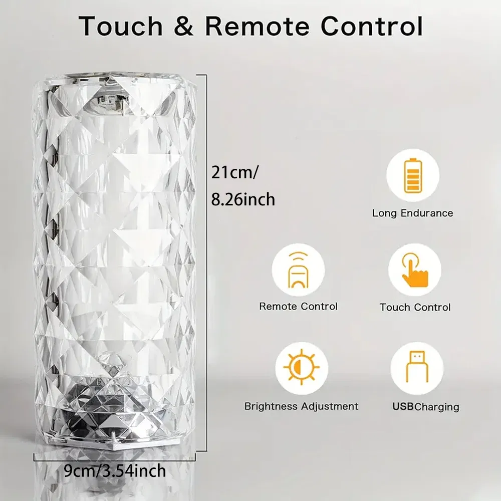 Hot Sale Indoor Dimmable Remote Control Acrylic LED Crystal Touch Control Rose Table Lamp