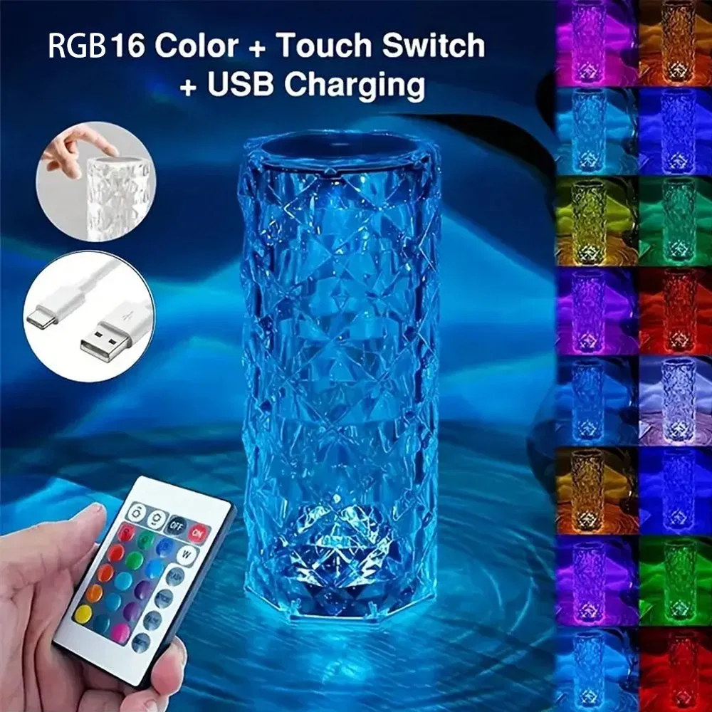 Hot Sale LED Romantic Rose Light Indoor Decorative Room Restaurant Touch Portable Acrylic Crystal Decoration Night Lights Bedside Rechargeable LED Table Lamp