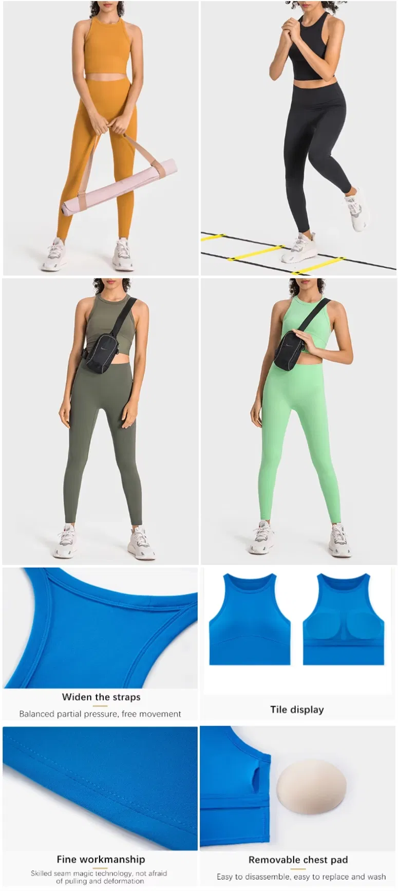 Xsunwing Fashion Sports Bra with High Neck Running Shockproof Yoga Bra Vest Fitness Crop Tank Tops Women Gym Sports Bras Wdq001