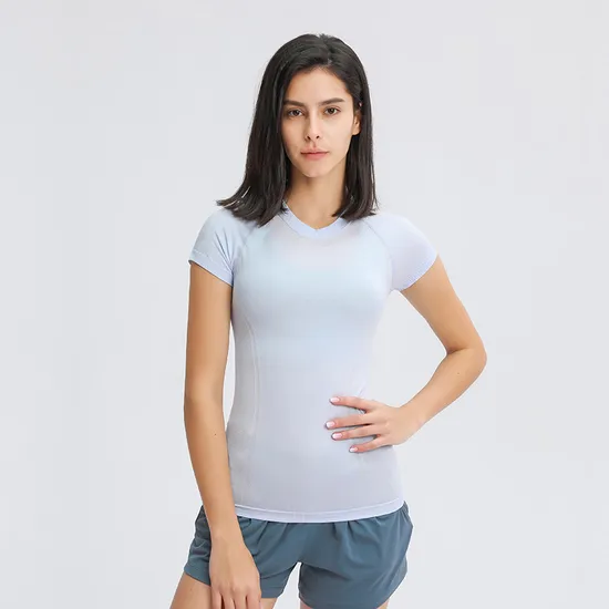 Xsunwing Factory Sale Amazon Women Short Sleeve T-Shirt Workout Top Tight Seamless Yoga Tops Gym Sports Wear Distributor Quick Dry T Shirt Wdq077