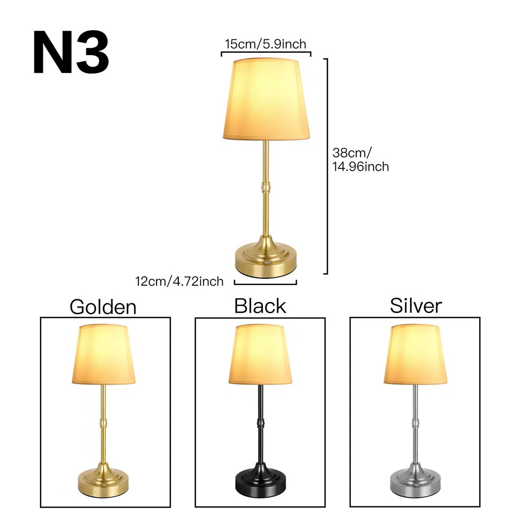 Luxurious Gold Rechargeable Battery Fabric Metal Table Light for Light Industry Daily Use