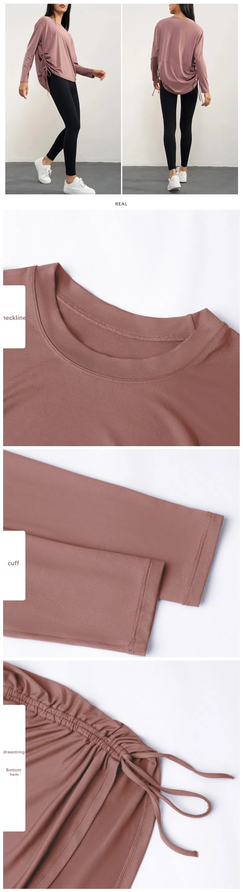 Xsunwing Loose Long Sleeve Women Drawstring Self-Cultivation Breathable Skin-Friendly Casual Yoga Tops Workout Running T Shirt WDQ1591