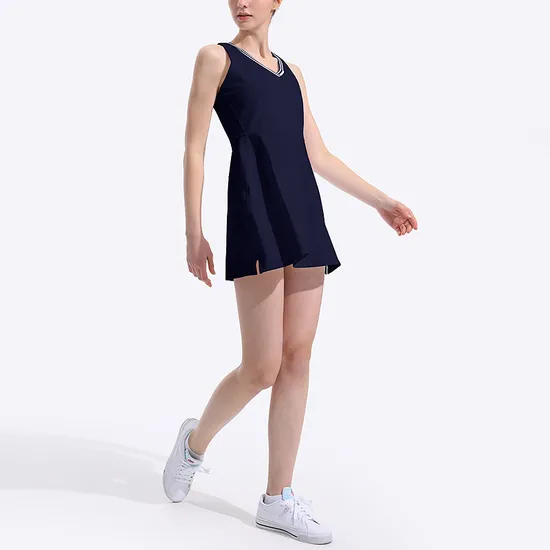 Xsunwing High Quality Outdoor One Piece Lightweight Racer Back Sleeveless Women Golf Tennis 2 in 1 Dress with Shorts Wlwlyq01