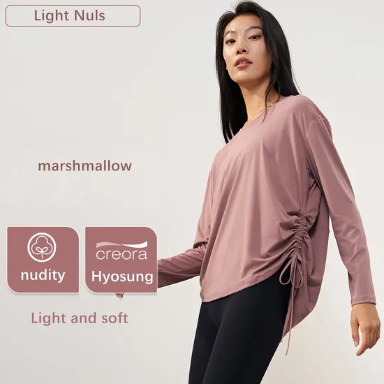 Xsunwing Loose Long Sleeve Women Drawstring Self-Cultivation Breathable Skin-Friendly Casual Yoga Tops Workout Running T Shirt WDQ1591