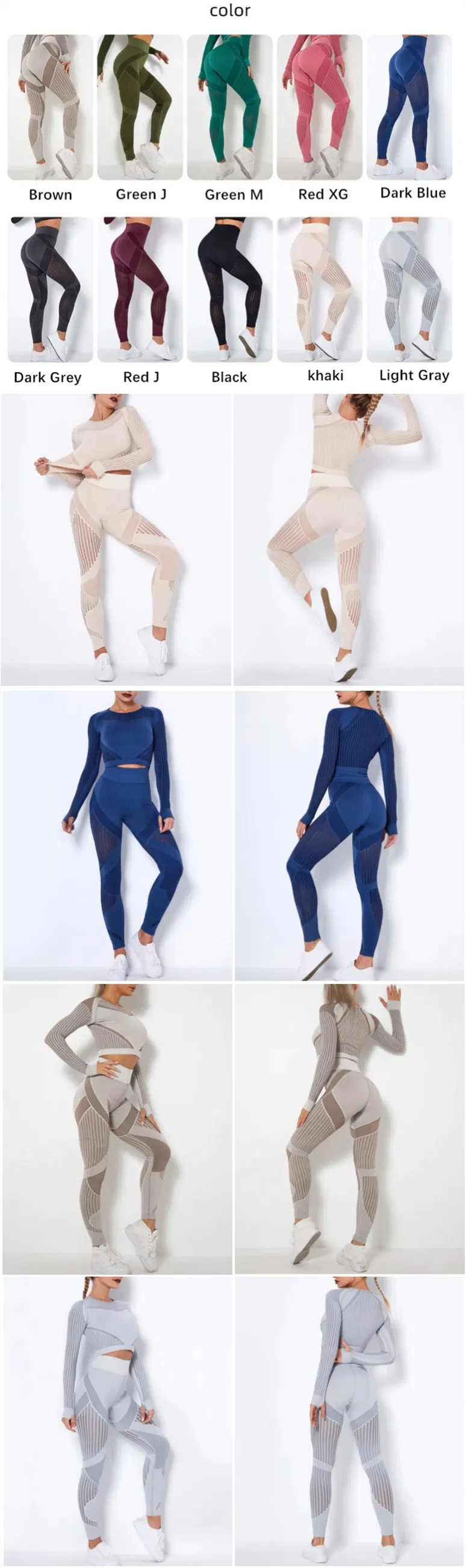 Xsunwing New Ropa Deportiva Mujer Women Sports Gym Wear Workout Tights Crop Top 2 Pieces Long Sleeve Fitness Yoga Set Wysk6301