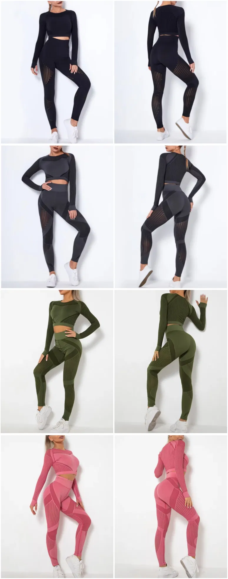 Xsunwing New Ropa Deportiva Mujer Women Sports Gym Wear Workout Tights Crop Top 2 Pieces Long Sleeve Fitness Yoga Set Wysk6301