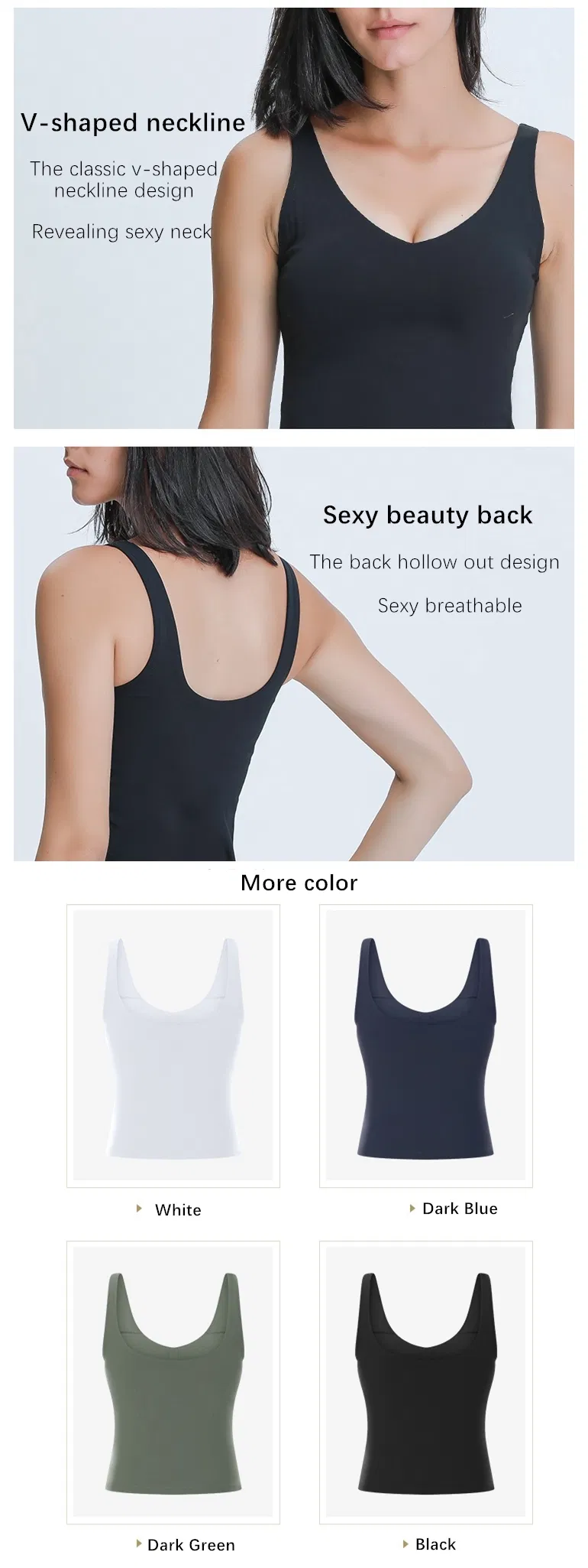 Xsunwing Wholesale Clothing Distributors Women V Neck Pure Color Yoga Bra Gym Fitness Padded Activewear Tank Top Vest Sports Wear Wdq039