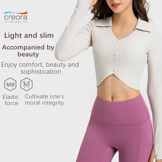 Xsunwing Wholesale Lightweight Casual Long Sleeve Round Neck Ribbed Women′s Fitted Seamless Tight Crop Tops T Shirt for Women Wdq025