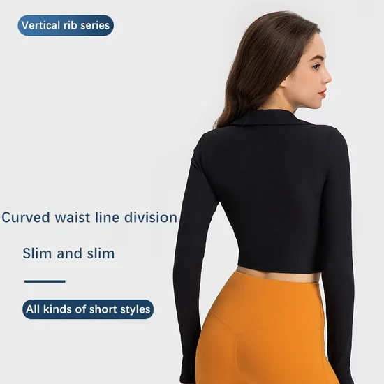 Xsunwing Wholesale Lightweight Casual Long Sleeve Round Neck Ribbed Women′s Fitted Seamless Tight Crop Tops T Shirt for Women Wdq025