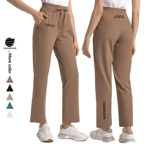 Xsunwing Wholesale Sweat Suits Ropa Deportiva Women Wide Leggings High Waist Strappy Sports Loose Active Pants with Pockets Activewear