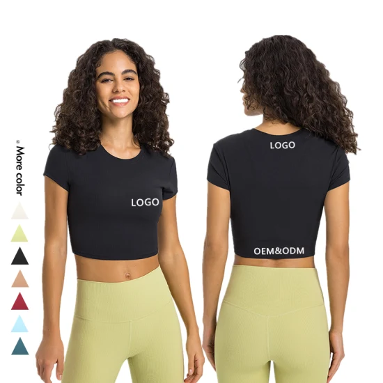 Xsunwing Woman Custom Logo Crop Gym Fitness Yoga Tops Breathable Activewear Girls Workout Short Sleeve Shirts Sport Clothes T Shirt Wdq371