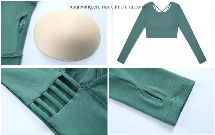 Xsunwing Yoga Crop Tops Long Sleeve Athletic Casual Wears Women Gym Wear Yoga T Shirts with Thumb Hole