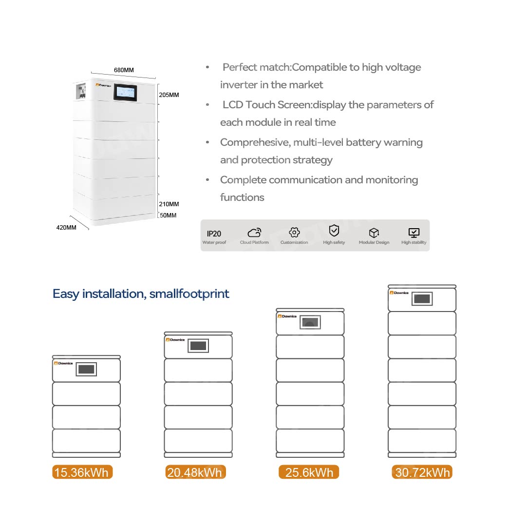 100ah-200ah Solar Battery high voltage Lithium Ion Home Battery Stack 10Kwh-20Kwh-30Kwh 5c Discharge Rate