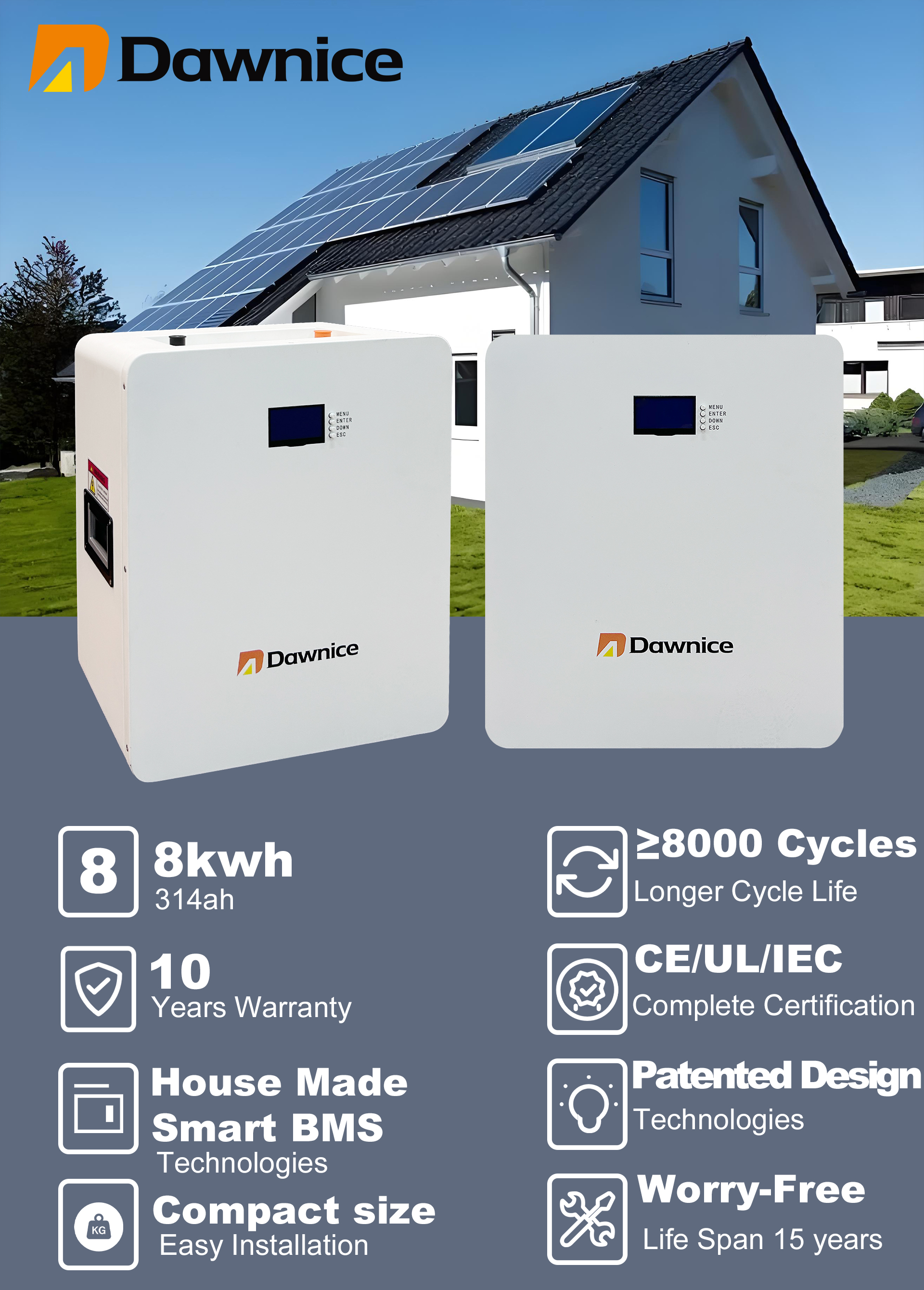 8kwh 5kwh LiFePO4 Solar Lithium ion Battery 24v 300Ah 200ah Powerwall Energy Storage Battery for Off-grid Home Solar System