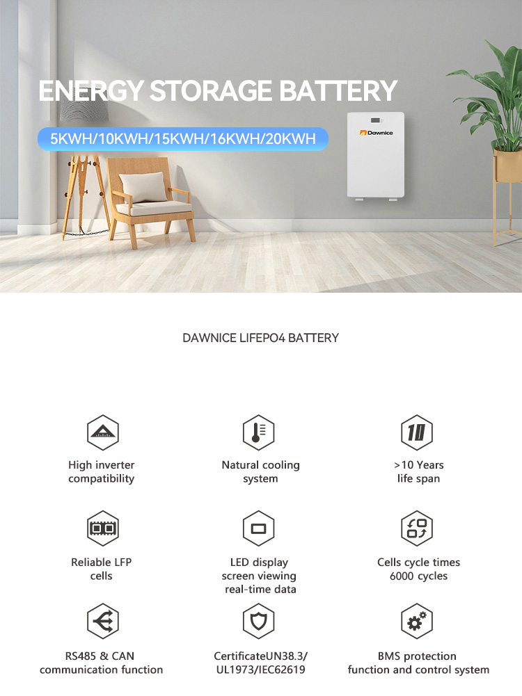 Dawnice EU Stock 8000 cycles 5kva 10kva 15kva 200ah 48v residential Lithium Solar Wall mounted Battery for Energy Storage System