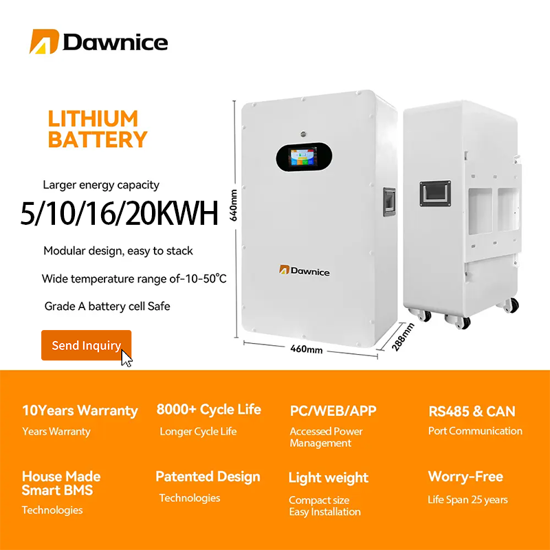 Dawnice Lithium Lifepo4 Solar Power Wall Home Battery 51.2V 200Ah 100Ah 10Kwh 5Kwh Storage Battery For Hybrid Storage System