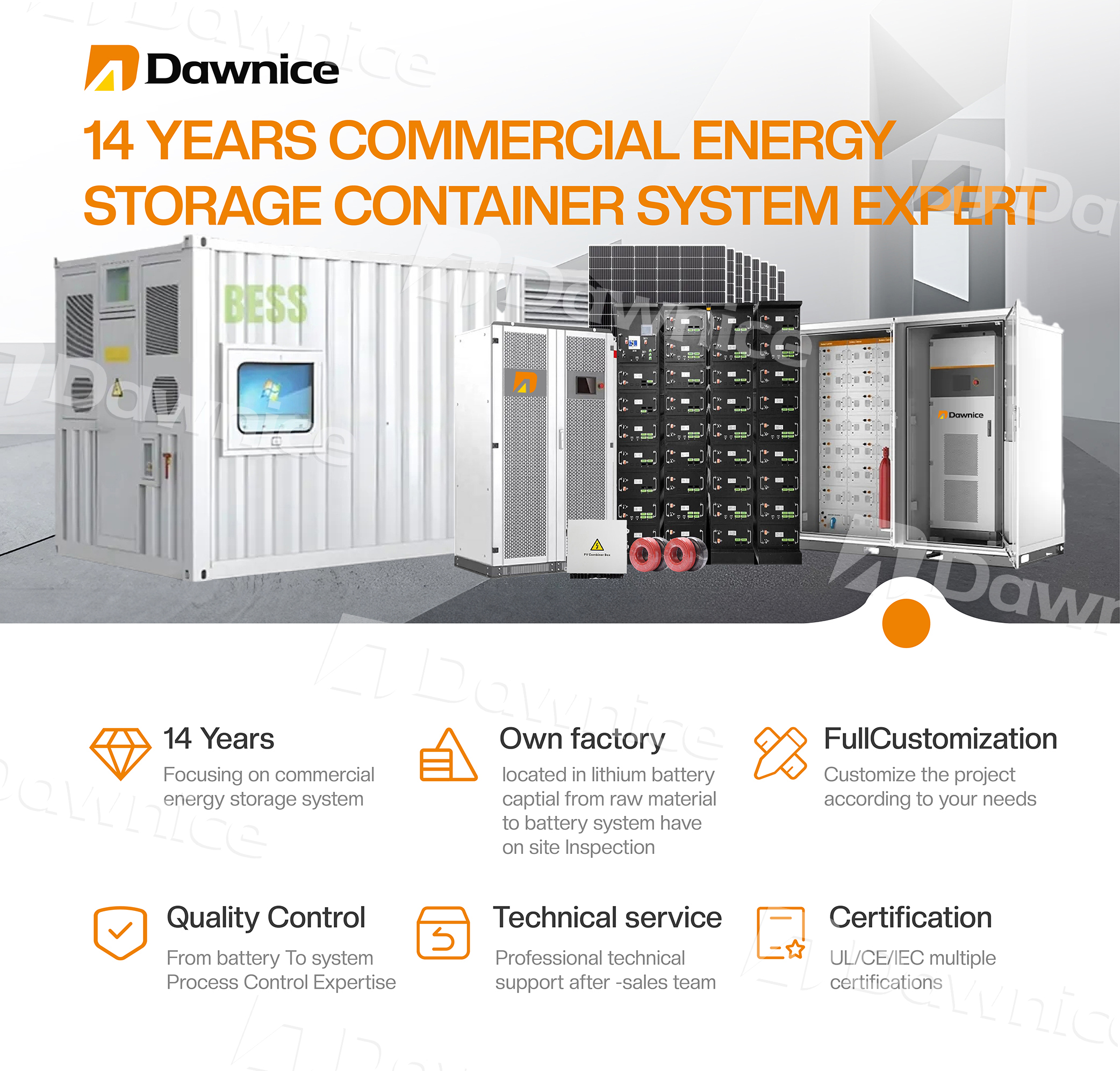 Dawnice OEM Hybrid Off Grid 100 kw 200 kw 300 kw 400 kw Energy Storage Battery Container with 200kw 300kw pcs