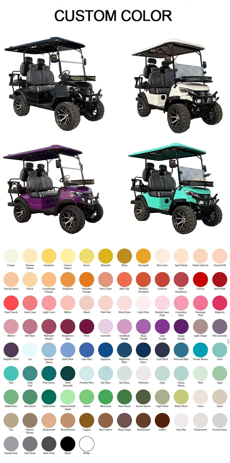 14 Inch Aluminum Wheels off Road Golf Carts 2 4 6 Seater Electric Lifted Hunting Golf Cart