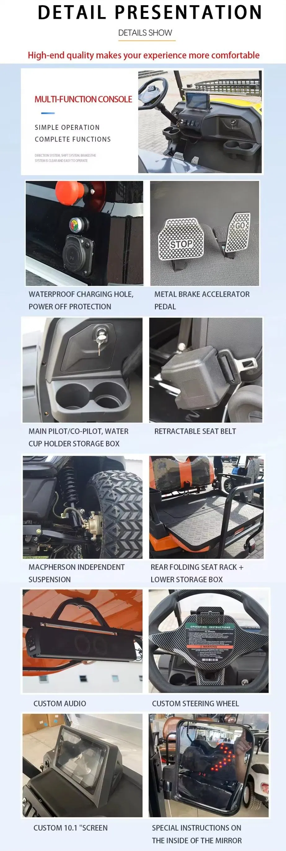 New Popular 48/60/72V with Front Independent Suspension Club Car Solar Panels 4 6 Seater off Road Electric Golf Cart