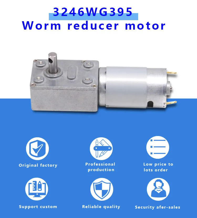 3246wg395 Worm Gear Motor Reducer 12V 24V Gearmotor 8rpm 15rpm Electric Motor for Industrial Equipment