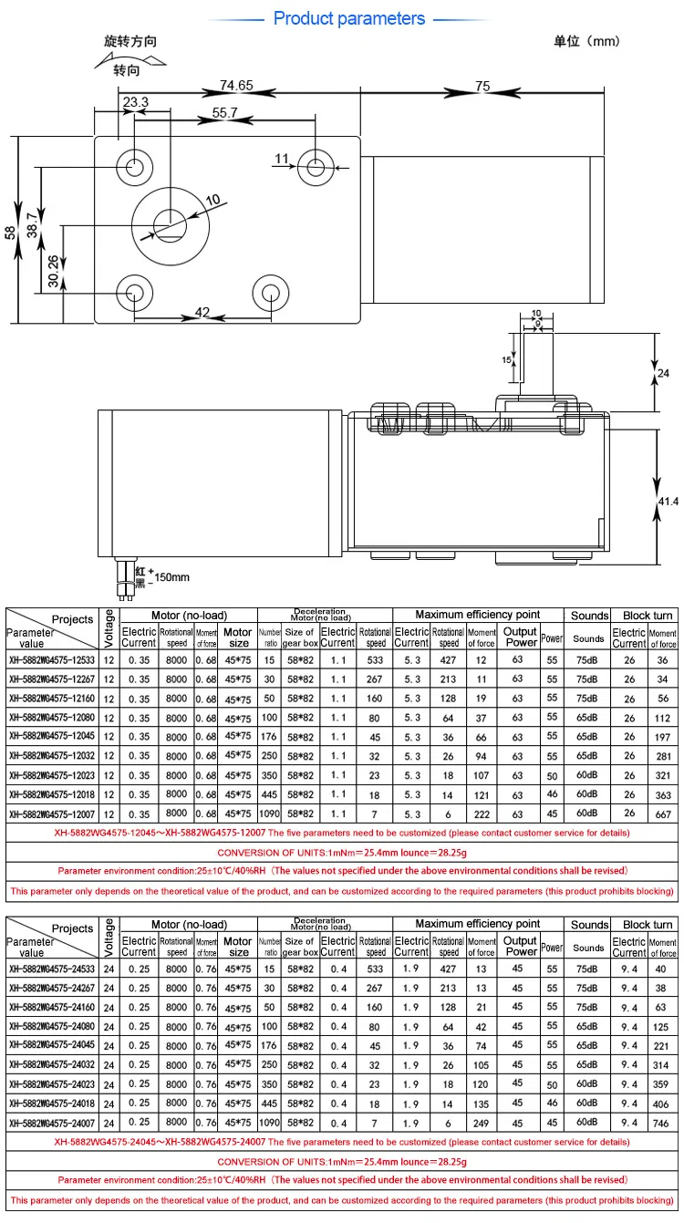 5882 Worm Gearbox High Torque 5882wg4575 Low Rpm Mini 12V 24V DC Gear Motor with Encoder