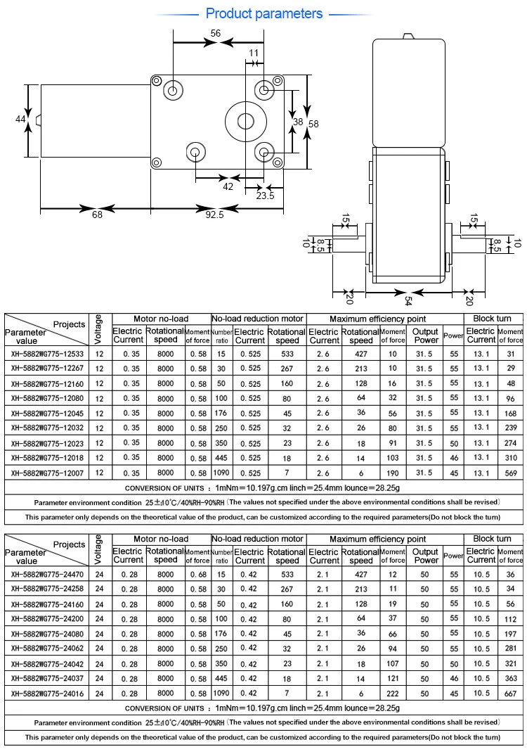 5882wg775 DC Gearmotor High Torque 80kg 12V 24V Electrical Low Rpm Gear Motor for Medical Machine