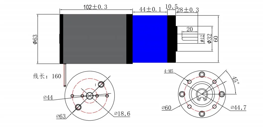 High Performance 63mm Planetary Gearbox 60xj63 Gearmotor Brushed DC Electric Gear Motor for Industrial Equipment