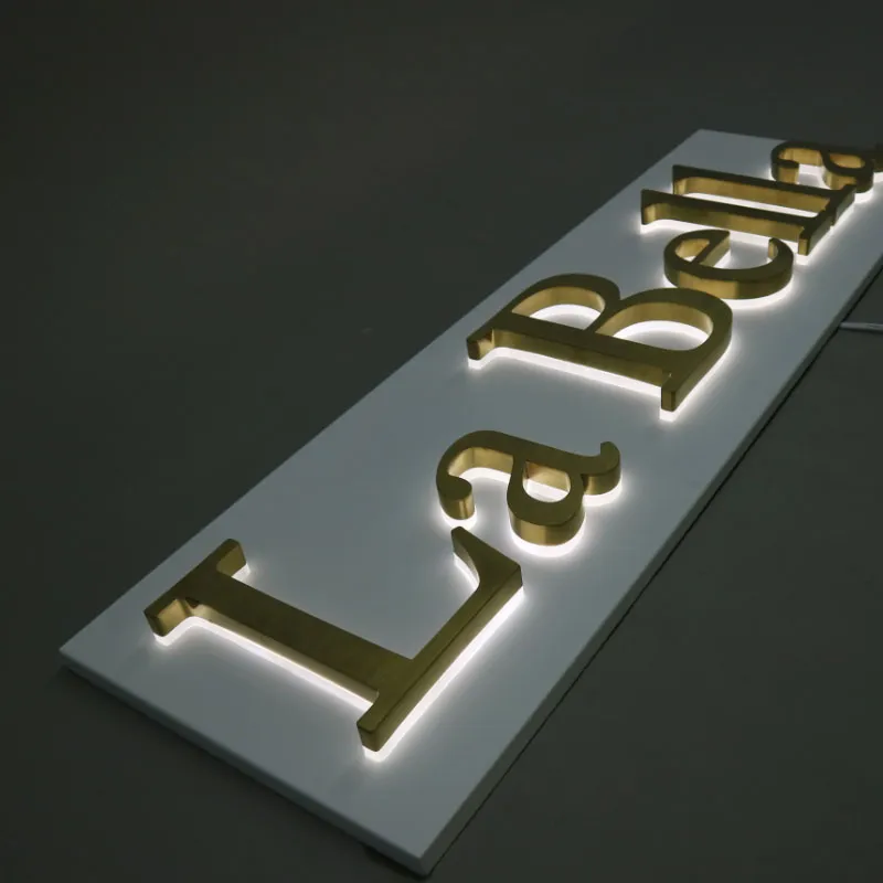 3D Gold Fabricated Stainless Steel Letters Brushed Metal Advertising LED Light Sign