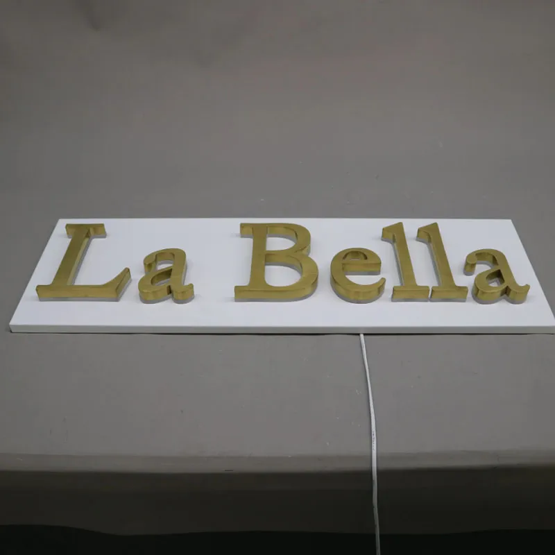 3D Gold Fabricated Stainless Steel Letters Brushed Metal Advertising LED Light Sign