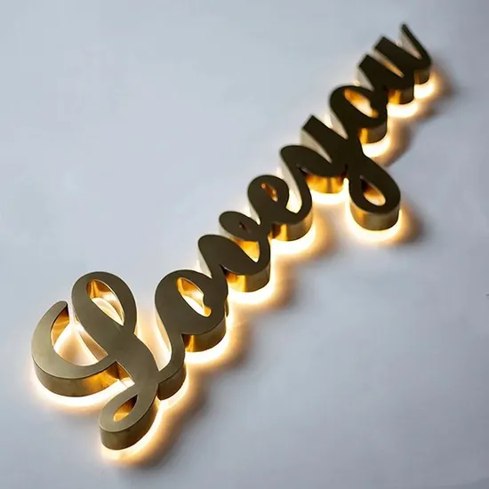 3D Channel Letters LED Sign Custom Backlit Front Mirror Letters Illuminated Company Front Desk Signage