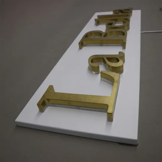 3D Gold Fabricated Stainless Steel Letters Brushed Metal Advertising LED Light Sign