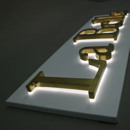 3D Gold Fabricated Stainless Steel Letters Brushed Metal Advertising LED Light Sign