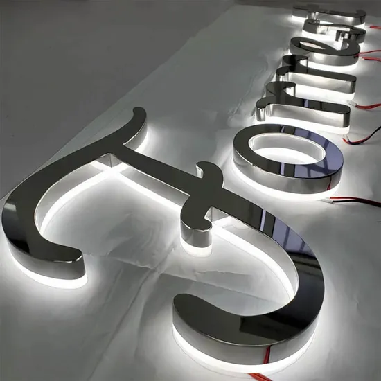 3D Polish Silver Metal Backlit Signage LED Letter Sign