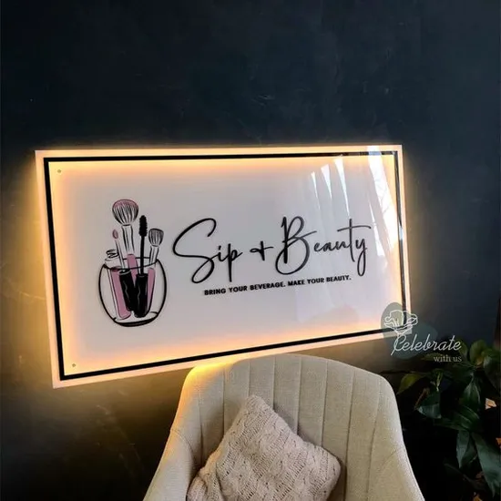 Acrylic Backlit LED Neon Signs Customized Acrylic Mirror Gold Sign Salon Business Sign Wall Sign 3D Logo Custom Wall Logo