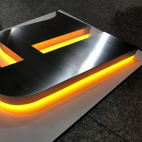 Back Light Brushed Metal Sign with Yellow LED Lighting