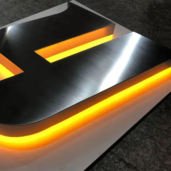 Back Light Brushed Metal Sign with Yellow LED Lighting