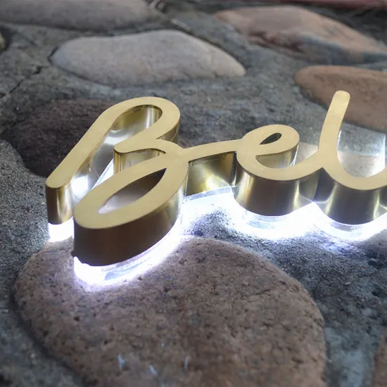 Backlit Stainless Steel Signage Outdoor 3D Metal Channel Letter 3D Gold Letters