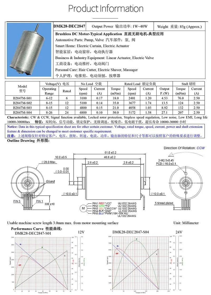 2847bl Electric BLDC Motor 28mm Diameter 12V DC Brushless Motor with Ball Bearings