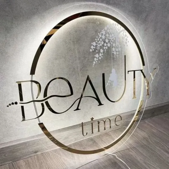 Custom Made Acrylic Salon Sign Business Name Illuminated Sign Gold Mirror 3D Logo Signage