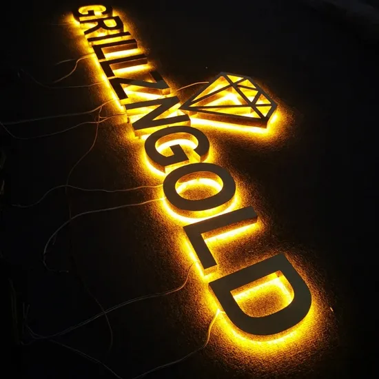 Custom Outdoor Illuminated Stainless Steel Letter 3D Gold Letters Gold Metal Letter 3D Backlit LED Sign