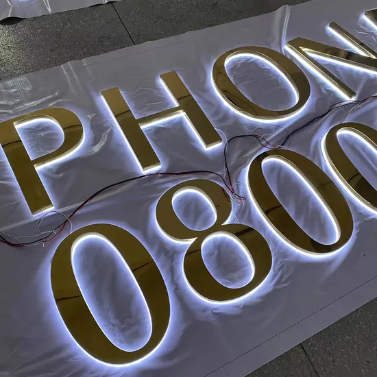 Gold Color Stainless Steel LED Letter Sign Customizable Signboard