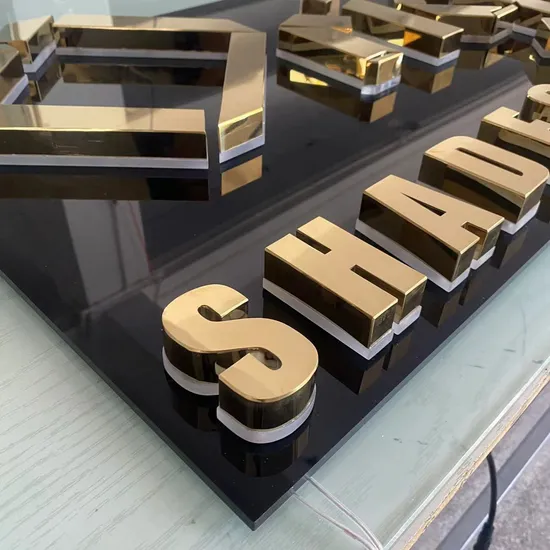 Gold Metal LED Sign Mirror Front Backlit Letter Signage