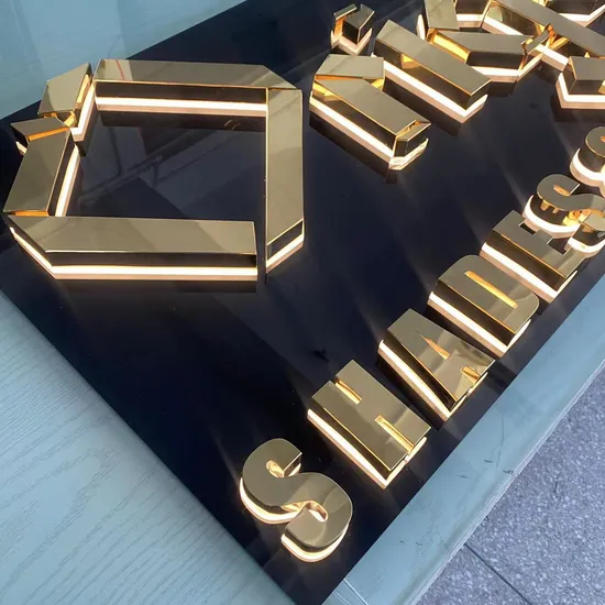 Gold Metal LED Sign Mirror Front Backlit Letter Signage