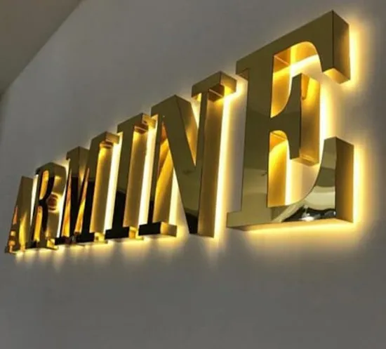 Golden Stainless Steel LED Channel Letters Sign 3D Custom LED Backlit Letters Sign