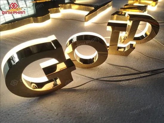 Golden Stainless Steel LED Channel Letters Sign 3D Custom LED Backlit Letters Sign