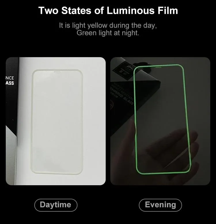 Multi Color Silicone Glow in Dark Fluorescent Color 9h Tempered Glass Luminous Screen Protectors for iPhone 11 12 13 14 15 PRO Max