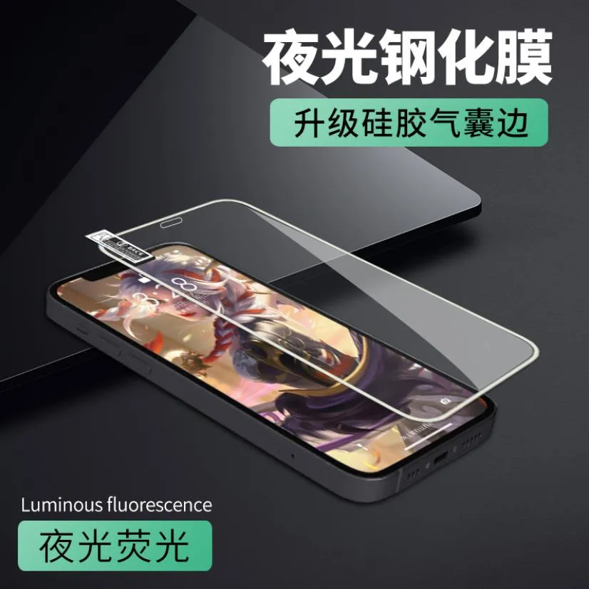 Multi Color Silicone Glow in Dark Fluorescent Color 9h Tempered Glass Luminous Screen Protectors for iPhone 11 12 13 14 15 PRO Max