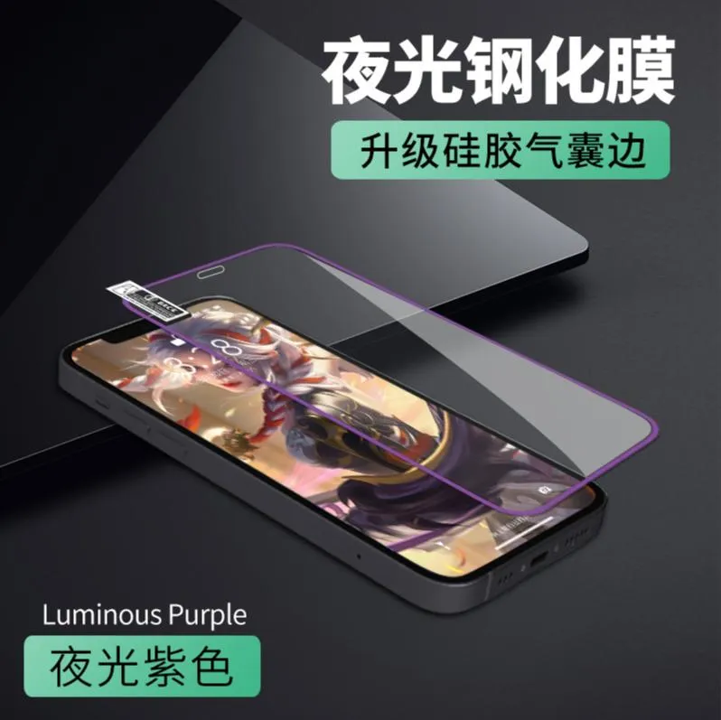 Multi Color Silicone Glow in Dark Fluorescent Color 9h Tempered Glass Luminous Screen Protectors for iPhone 11 12 13 14 15 PRO Max