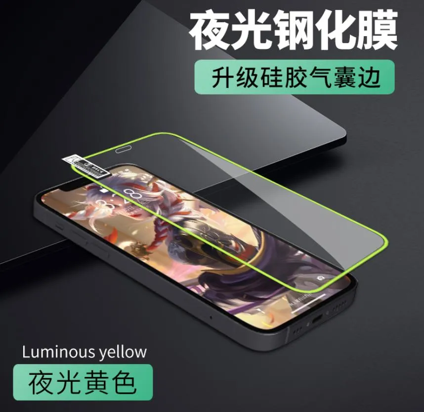 Multi Color Silicone Glow in Dark Fluorescent Color 9h Tempered Glass Luminous Screen Protectors for iPhone 11 12 13 14 15 PRO Max